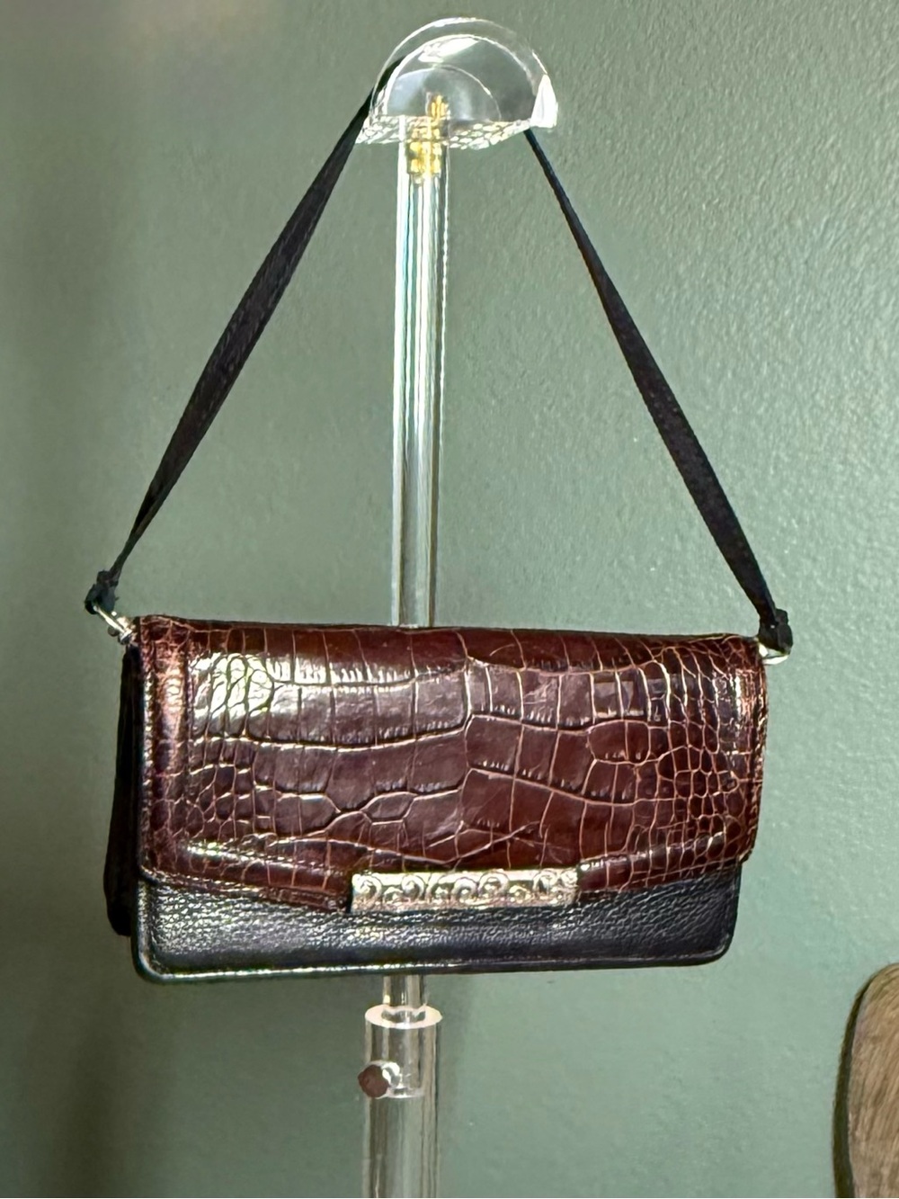 Brighton Mingle Large Wallet Croc Embossed Brown Black Organizer